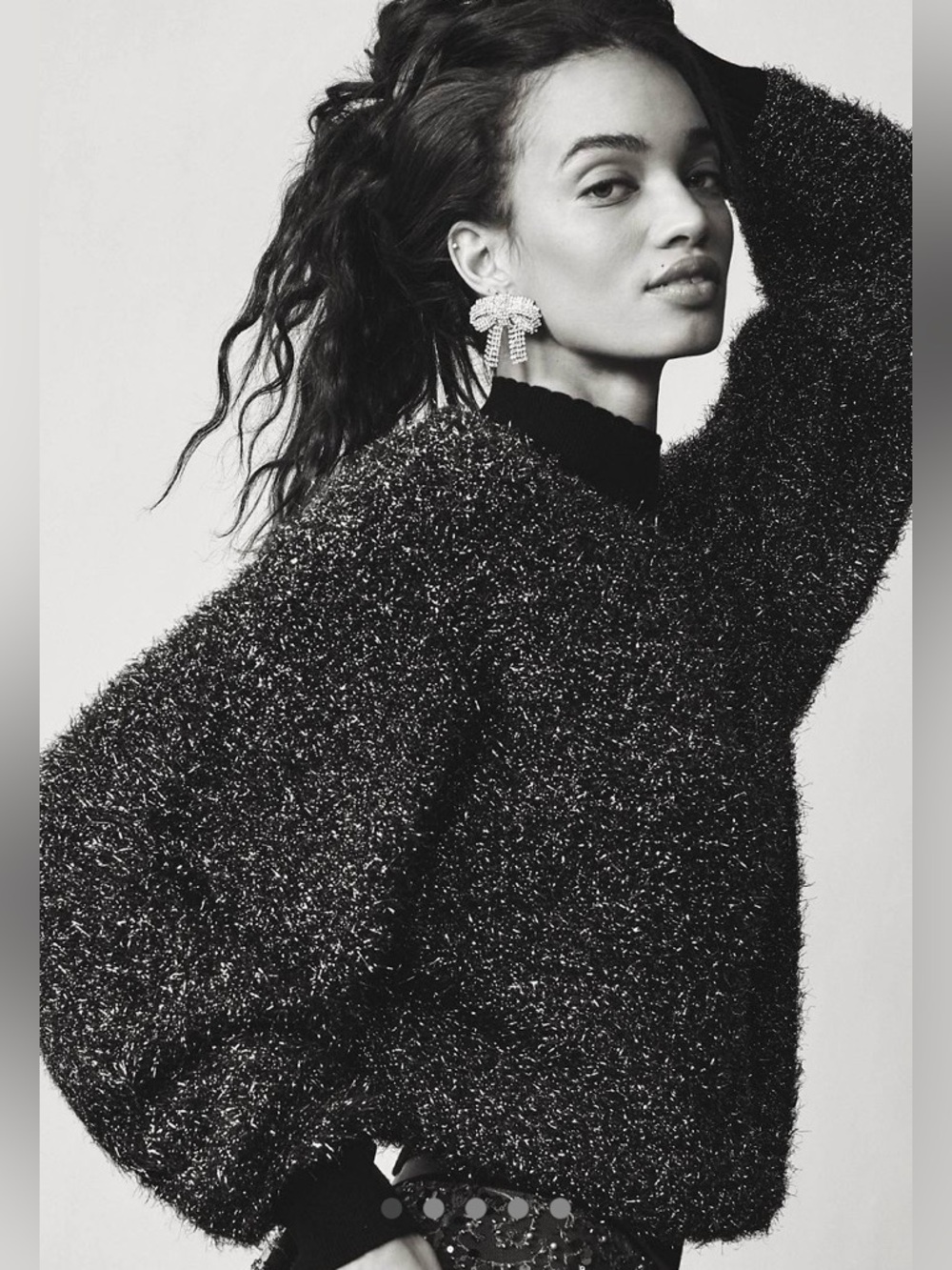 NWT Maeve / Anthropologie Black Metallic Fuzzy Crewneck Sweater